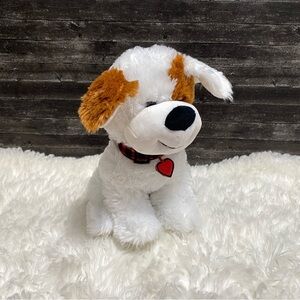 RBI PUPPY DOG PLUSH WHITE BROWN RED PLAID COLLAR STUFFED ANIMAL TOY